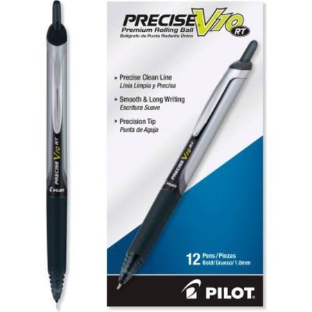 PILOT Pilot Precise V10RT Retractable Roller Ball Pen, Bold 1 mm, Black Ink/Barrel, Dozen 13450
